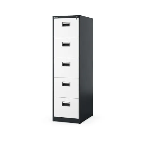 Hängeregistraturschrank mit 5 Schubladen - Büroschränke aus robuster Stahlkonstruktion mit riegelbarem Schloss für sichere Aufbewahrung von Dokumenten und optimalen Stauraum auf kleinstem Raum.