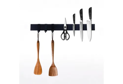 PROREGAL® Wand-Magnet Messerhalter Messerhalter aus Bambus 6,2x2,1x40cm Inkl. 3 silberne Haken Bambus