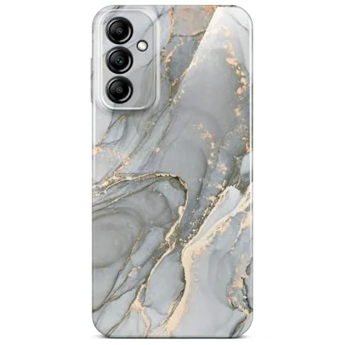 ONEFLOW Bliss Cover für Samsung Galaxy A14 (4G/5G) Hülle in Marmor Optik, Designer Case Handy Schutzhülle mit Kameraschutz, Muster Hardcase Glitzer Handyhülle marmoriert, Grau Gold