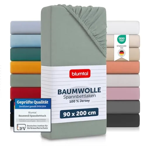 Blumtal® Basics Spannbettlaken 90x200cm Jersey im 2er Set von Blumtal