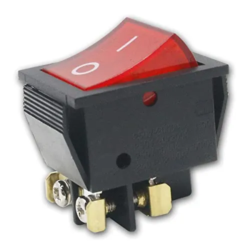 world-trading-net - Wippenschalter rot, beleuchtet, 2-polig, max. 250V/16A, schwarzes Kunststoffgehäuse, Snap-In Montage, mit Schraubanschluss, Kontroll- oder Dauerlicht