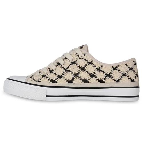 VAN HILL Damen Übergrößen Sneaker Low Schnürer - Bequem und stylisch in Beige Schwarz, Größe 42 - Sneaker für Damen in Übergröße, ideal für Frühling und Sommer. Bequeme Schnürung und flache Sohle sorgen für optimalen Tragekomfort.