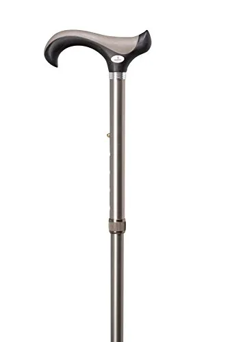 Gehstock Supersoft Grey, Derbygriff aus Kunststoff mit Dämpfungspad aus weichem Gummi, aufgesetzt auf einen Stock aus stabilem Leichtmetall in zinngrau-matt, höhenverstellbar, inklusiv Gummipuffer.
