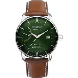 Zeppelin Herrenuhr Atlantic Automatik 8462-4 - Braun/Grün - Elegante Herrenuhr mit Automatikwerk und Gangreserveanzeige, perfekt für stilvolle Männer. Das grüne Zifferblatt und das braune Lederarmband bieten Komfort und zeitloses Design.