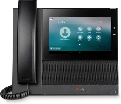 Poly CCX 600 OpenSIP VoIP-Telefon - Festnetztelefon mit 24 Leitungen, ideal für Unternehmen, bietet herausragende Sprachqualität und benutzerfreundliches Touchscreen-Display.