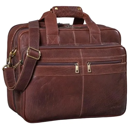STILORD 'Alexander' Lehrertasche Herren Leder Vintage Aktentasche Laptoptasche Bürotasche Businesstasche groß XXL Umhängetasche mit Dreifachtrenner, Farbe:maraska - dunkelbraun