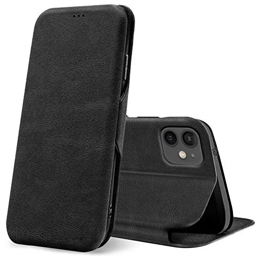 CoolGadget Flip Case Handy für iPhone 12 Mini Shell Flip Case, dünne Business Klapphülle mit Magnetverschluss & Kartenfach, kompatibel mit iPhone 12 Mini (5,4 Zoll), Schwarz