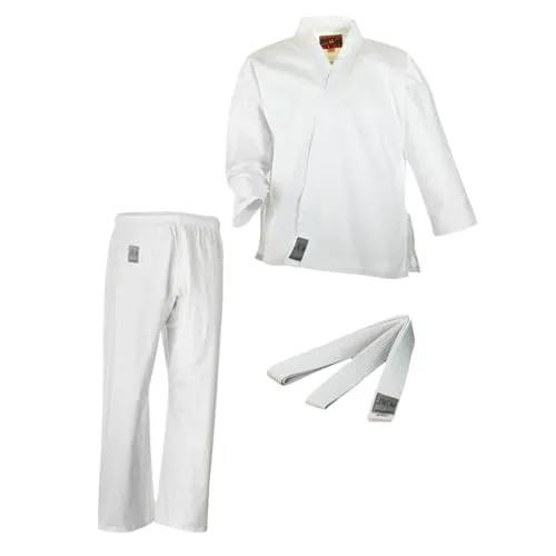 Ju-Sports Karate Anzug Bonsai Weiß 110 I Klassischer Karateanzug speziell für Kinder I Karate Kimono inkl. weißem Gürtel I Hose mit Kickzwickel & Elastikbund