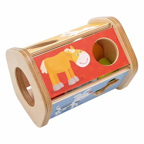 HABA 302973 Sortierbox Steck Snack Sortierspiel mit lustigen Tiermotiven - Steckspiel für Kinder von 1-2 Jahren, aus ungiftigem Holz gefertigt und fördert die Feinmotorik spielerisch.