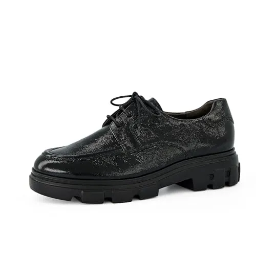 Paul Green Halbschuhe Leder Schnürschuh schwarz 38,5 EU - Sneaker aus hochwertigem Leder, mit komfortablem Blockabsatz und eleganter schwarzer Lackoberfläche – perfekt für stilvolle Freizeitlooks.