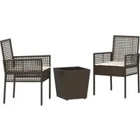 vidaXL Garten Bistro Set 3 pcs Braun Poly Rattan - Gartenmöbel-Set aus wetterfestem Poly-Rattan, ideal für Balkon oder Terrasse. Mit bequemen Kissen und modernem Design bietet es perfekten Komfort für entspannte Stunden im Freien.