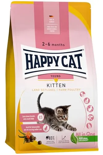 Happy Cat 70536 - Young Kitten Land Geflügel, Trockenfutter für Katzen-Babys ab der 5. Lebenswoche, 4 kg