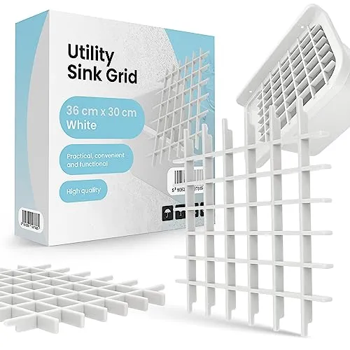 Gitter für Ausgussbecken Ablagefach Weiß 36 cm x 30 cm Waschbecken-Zubehör für Waschbecken für Garten Garage Keller Waschküche Gartenwaschbecken