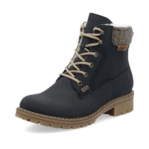 Rieker Stiefelette Kunstleder - Blau - 41 - Wanderschuhe mit wasserfestem RiekerTEX und warmem Teddyfutter für optimalen Komfort und Schutz an kalten Tagen. Die perfekte Kombination aus Schnürung und Reißverschluss sorgt für eine flexible Passform.
