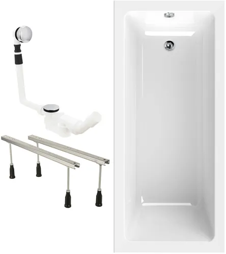 Calmwaters Badewanne Modern Square, 170 x 75 cm, Weiß - Moderne Rechteck-Badewanne aus hochwertigem Acryl, leicht zu reinigen und mit höhenverstellbaren Wannenfüßen für einfache Montage. Ideal für entspannende Schaumbäder.