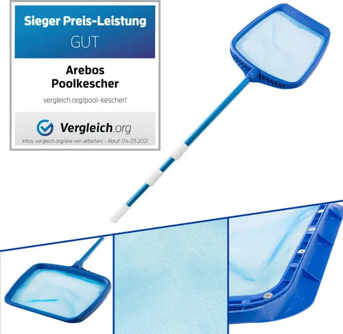 AREBOS Poolkescher Blau | Teleskopstange 1,20–1,90 m, Bodenkescher, Aufnahmelippe