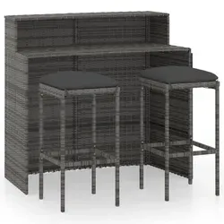 vidaXL 3-tlg. Gartenbar-Set mit Kissen Grau - Gartenmöbel-Set aus wetterbeständigem PE-Rattan, ideal für Garten, Balkon oder Terrasse. Robuster Stahlrahmen und bequeme, waschbare Kissen sorgen für Langlebigkeit und Komfort.