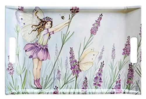 Lashuma Getränke Tablett groß 47x31 cm - Italienisches Dekotablett mit Elfenmotiv - Servierplatten aus Melamin, ideal für Snacks und Getränke. Das lila Motiv einer Elfe verleiht einen besonderen Flair und sorgt für Tragekomfort.