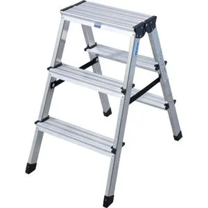 Krause Klapptritt Monto Dopplo, Aluminium, 2 x 3 Stufen - Leiter mit bis zu 150 kg Tragkraft, 2,20 m Arbeitshöhe und stabilen, trittsicheren Stufen für hohe Sicherheit und Komfort.