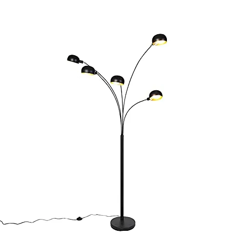 Qazqa Design Stehleuchte Sixties - Elegante 5-Licht Lampe in Schwarz - Standleuchte im Sixties-Design aus robustem Stahl, ideal für Wohnzimmer und Büros. Platz für 5 E14-Leuchtmittel für individuelle Lichtgestaltung.