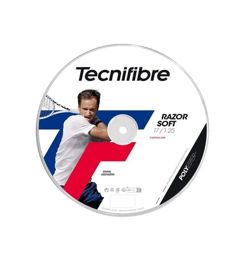 Tecnifibre Razor Soft Tennissaite 1.25 mm - 200 m Rolle schwarz - Tennissaiten mit 1.25 mm Durchmesser, bieten eine perfekte Kombination aus Präzision und Komfort dank Polyurethan-Zusatz. Ideal für Spieler, die Power und Kontrolle suchen.
