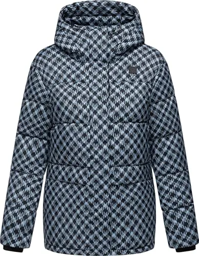 Ragwear Steppjacke Damen blau gemustert - Funktionsjacken mit modischem Hahnentritt-Muster, verstellbarer Kapuze und idealer Passform für stylische Winter-Looks.