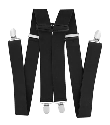 axy Hosenträger für Herren breit 3,5 cm in X-Form mit 4 Hosenträger Clips extra stark längenverstellbar (Schwarz)