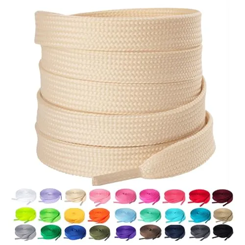 Olukssck 2 Paar Flache Schnürsenkel, 10 mm breite Reißfeste Schuhbänder für Sneakers, Sportschuhe, Turnschuhe, Freizeitschuhe, Cremefarben, 100cm