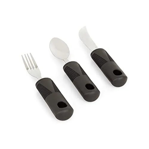 Ergonomisches Senioren Besteck mit Gummi-Griffverdickung 3er Sparset inkl. Löffel Gabel Messer