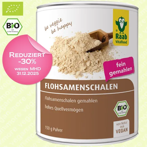 Angebot -30% MHD | Raab Bio Flohsamenschalen, 150 g | fein gemahlen | vegan