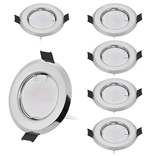 HCFEI 8802115 6er Set Flache LED Einbaustrahler in Silber-gebürstet mit LED Spot Modul 230V I 3W 300Lumen I Warmweiß 3000K I 120°Abstrahlwinkel I Dimmbar I 55 mm Einbauloch I Einbauleuchte rund