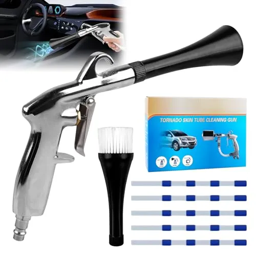 Druckluft Reinigungspistole, Trocken Ausblaspistole, Druckluftpistole Für Kompressor 6-9 Bar, Mit 5 Schlauch, 1 Trichter Und 1 Trichter Mit Bürste Zur Staubentfernung Von Teppichen