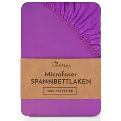 NatureMark Spannbettlaken Mikrofaser Spannbetttuch, Polyester, Gummizug: rundum, viele Größen und Farben Markenware, 180x200cm, Lila lila 180 cm x 200 cm