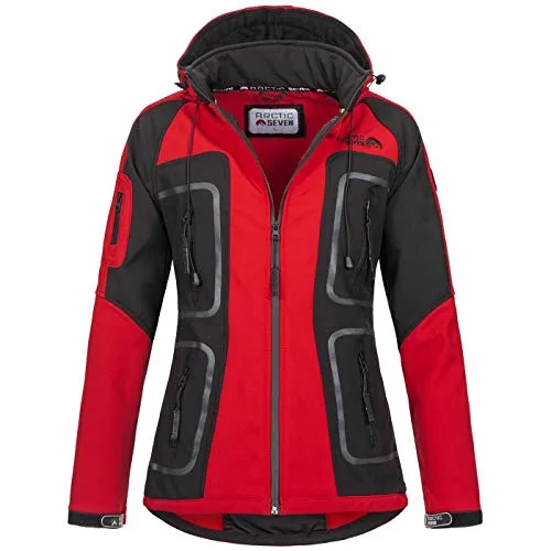 Arctic Seven Damen Softshell Funktions Outdoor Regen Jacke Sport Kapuze AS181 [AS-181-Rot-Schwarz-Gr.5XL]