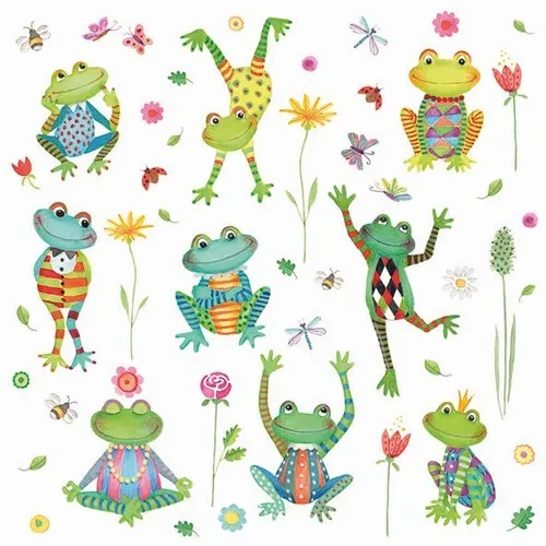 Servietten Happy Frogs Tanzende Frösche Tiere Blumen Lustig Garten 33x33cm 20
