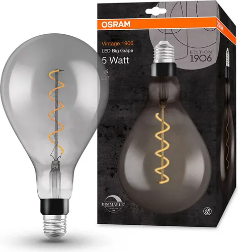 Osram Vintage 1906 LED Spiral Filament Leuchtmittel Birnenform A160 5W = 12W E27 Rauchglas 110lm extra warmweiß 1800K