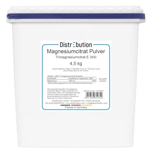 Magnesiumcitrat Pulver 4,5kg - Hochwertige Bioverfügbarkeit für Sportler - Hochwertiges Magnesiumcitrat Pulver für Sportler: Leicht löslich, ideal zur Unterstützung des Energiestoffwechsels und der Muskelfunktion. 100% rein, ohne Zusätze, für höchste Qualität und schnellen Genuss.