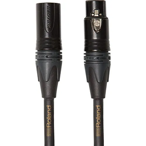 Roland Gold-Serie Mikrofonkabel 3m mit Neutrik XLR-Stecker - Hochwertiges Mikrofonkabel mit 24-Karat vergoldeten Kontakten für optimale Signalübertragung, ideal für professionelle Anwendungen.