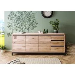 Massivmoebel24 Sideboard VILLANDERS - Massives Sideboard aus hell geölter Wildeiche mit einzigartiger Riss-Struktur, 3 Türen und 3 Schubladen für optimalen Stauraum – ideal für stilvolle Wohnräume.