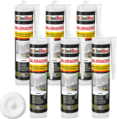 Isolbau Maleracryl 6 x 300 ml Weiß - Plastoelastischer Acryl-Dichtstoff zum Abdichten von Fugen im Innen- & Außenbereich - Kartusche