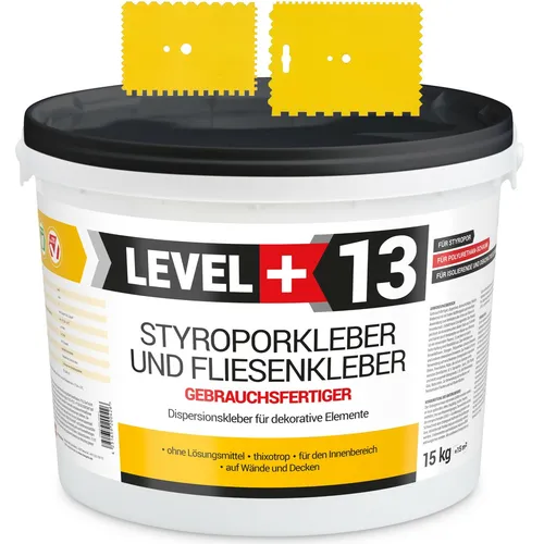 SET 15kg Styroporkleber mit Zahnspachtel - Kleber & Leime, gebrauchsfertiger Styroporkleber in 15kg Eimer, ideal für Styropor, Gipsplatten und Kork – perfekt für Innenanwendungen!