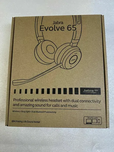 Jabra Evolve 65 Ms Duo - Kabelloses Bluetooth PC Headset - Kopfhörer mit Geräuschunterdrückung und abnehmbaren Kabel, ideal für konzentriertes Arbeiten im Büro oder Home Office.