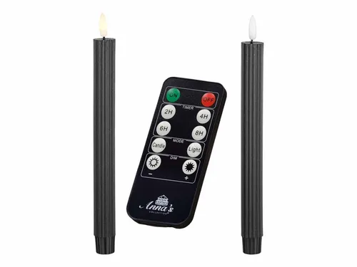 Coen Bakker Deco BV LED-Kerze Wax Candles (Set, 3-tlg), Stabkerzen 2schwarz geriffelt Fernbedienung Timer Dimmer 23cm