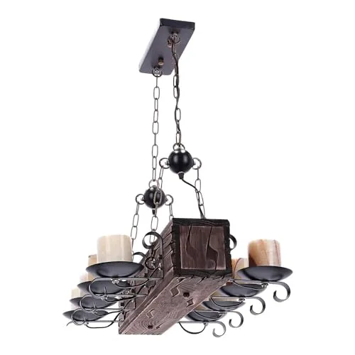 TIBU Hängelampe Holz Vintage Esstisch Wohnzimmer E14 höhenverstellbar Balken 8 flammig