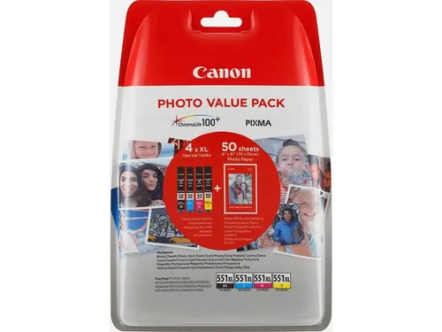 Canon CLI-551XL Tintenpatronen Set - 4-farbiges Original-Tintenpatronen Set für Canon Drucker, ideal für hochwertige Druckergebnisse und lebendige Farben.