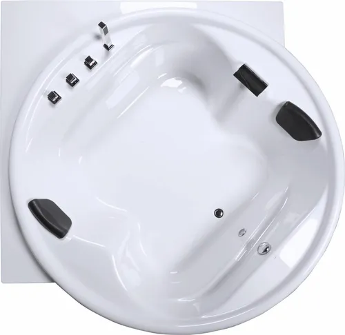 Caribia Vidal-XXL Badewanne 186x186 mit Wasserfall-Armaturset und 2 Kopfkissen - Luxuriöse Vidal-XXL Badewanne für 2 Personen, 450 Liter Fassungsvermögen. Inklusive höhenverstellbarem Fußgestell und eleganter Wasserfall-Armatur. Made in Germany für höchsten Komfort und stilvolles Design.