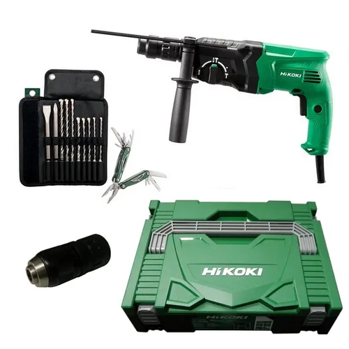 HiKOKI Bohrhammer Meißelhammer DH24PMHW1Z + Metabo Bohrer Meißel Set 10-teilig