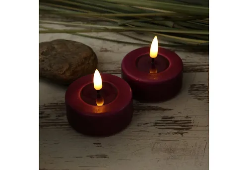 Deluxe Homeart LED-Kerze Mia - 2er Set flackernde Teelichter in Beere - LED-Kerzen Set mit 3D-Flamme, realistisch aus Kunststoff mit Echtwachsüberzug. Ideal für romantische Innenraumdekoration, bis zu 200 Stunden Leuchtdauer bei Timerbetrieb.