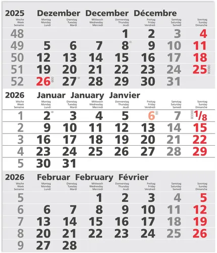GÜSS Ersatzkalendarium für 3-Monatswandkalender Metall 2026