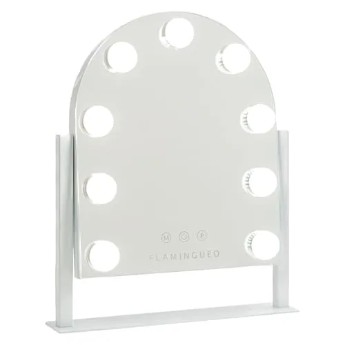 Flamingueo Schminkspiegel mit Beleuchtung - 9 LED - 3 Modi - Einstellbare Intensität - Touch Control - Vanity Mirror - Einstellbare Position - Weiß - 30,5x6x36cm